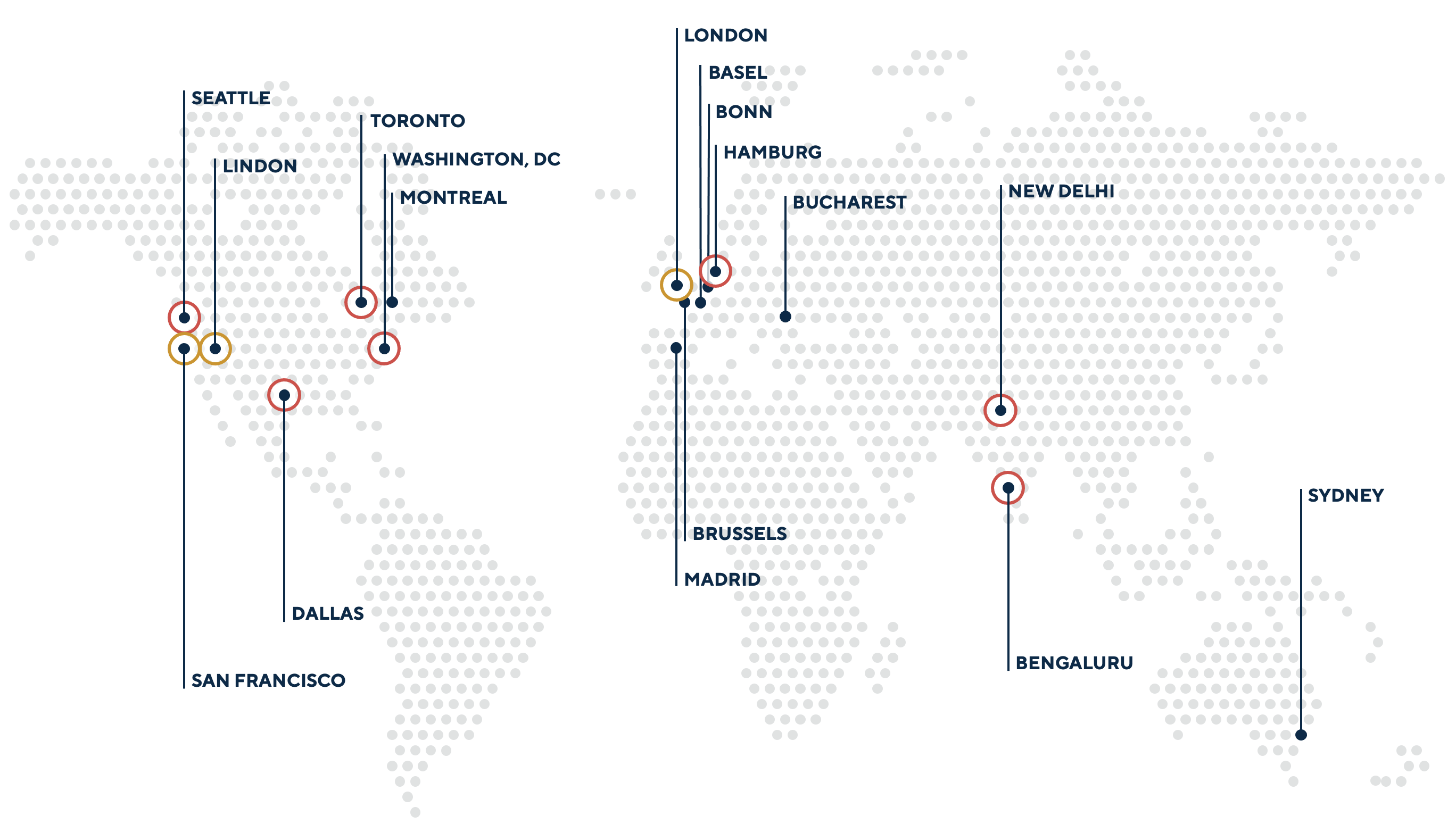 Anglepoint's offices around the world, with our main offices in San Francisco, Lindon, and London.
